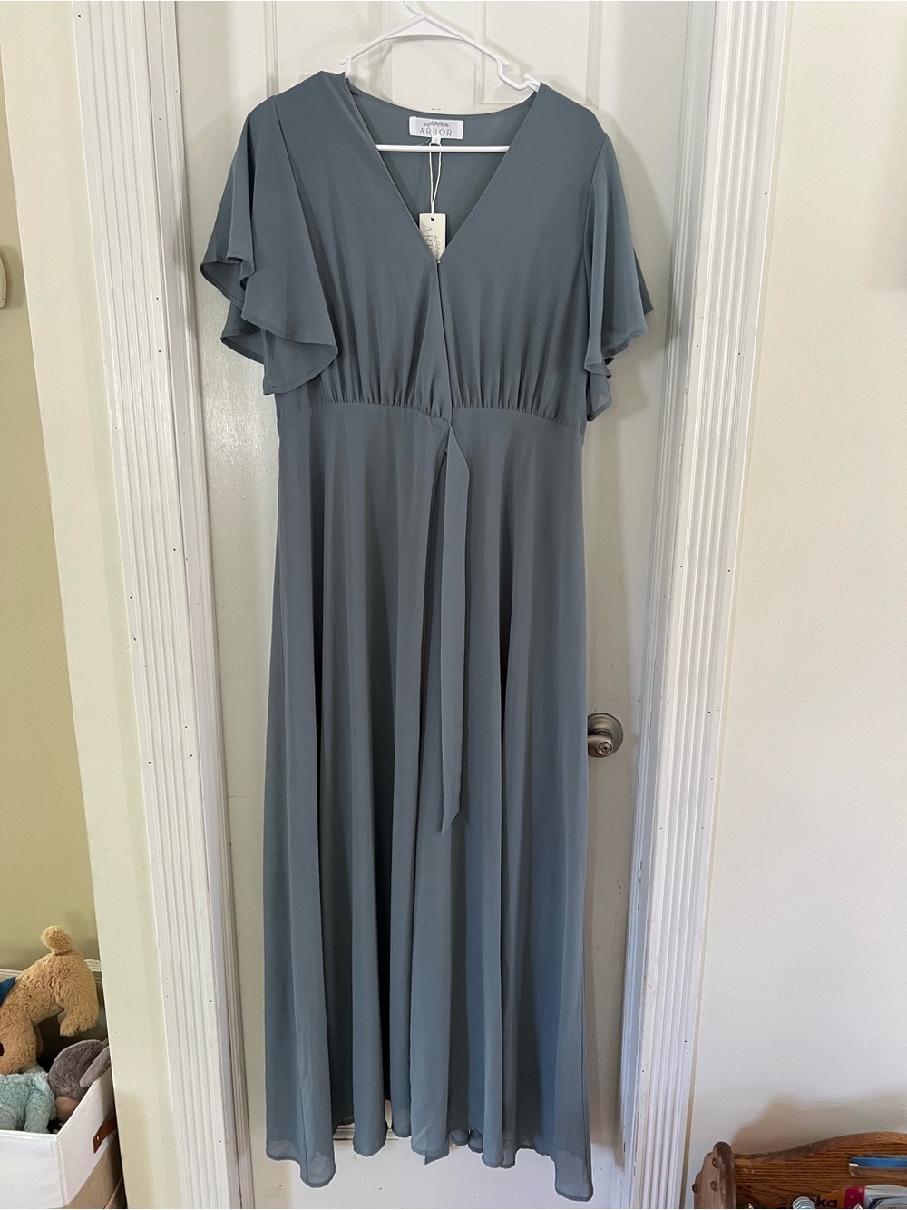 Called to Surf Arbor Dusty Blue Naples Flutter Sleeve Wrap Maxi Dress